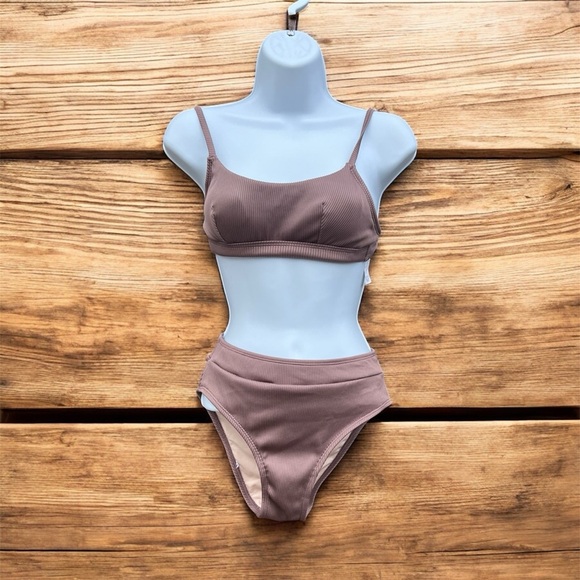 Cupshe High Waisted Ribbed Bikini Set – Brown – Size XS – NWOT - Picture 1 of 10